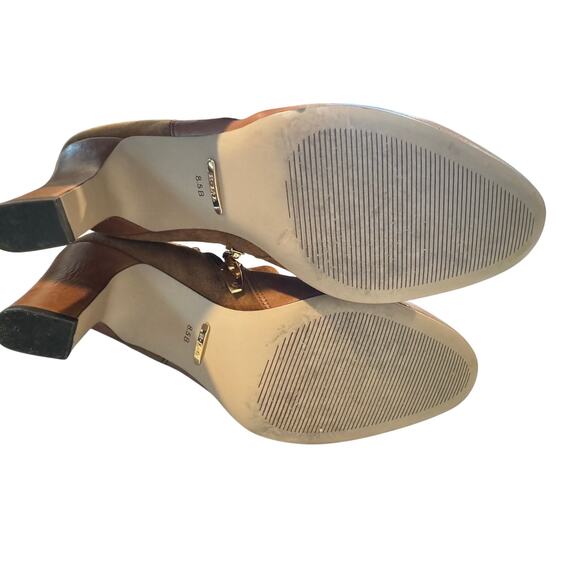 Lauren Ralph Lauren Breanne Ankle Boots 8.5B Brown Leather Suede Block Heel Bow - Picture 10 of 11